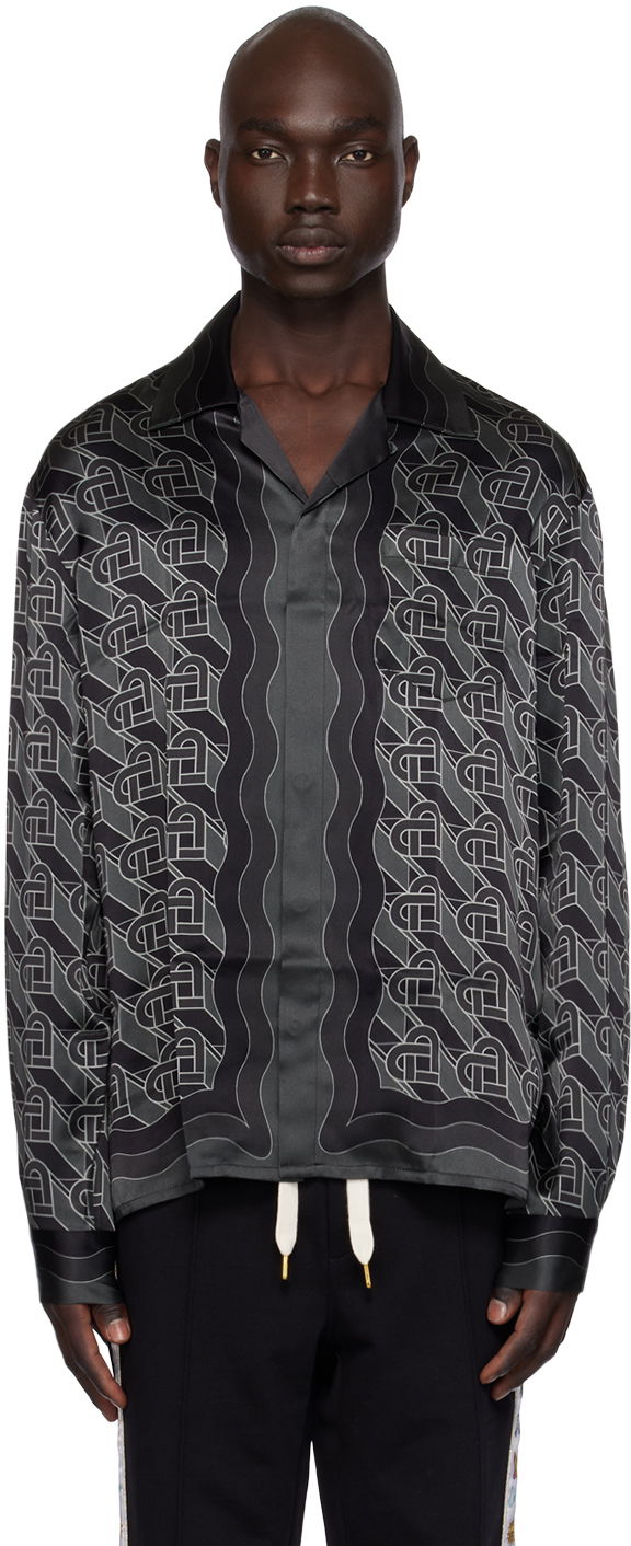 Košeľa Casablanca Heart Monogram Shirt Čierna | U-MF23-SH-006-12 SILK SATIN HEAR, 0
