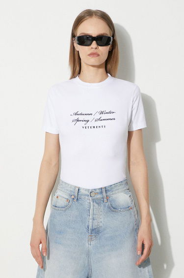 Tričko VETEMENTS VETEMENTS 4 Seasons Embroidered Logo Fitted T-Shirt Biela | WE64TR620W, 3