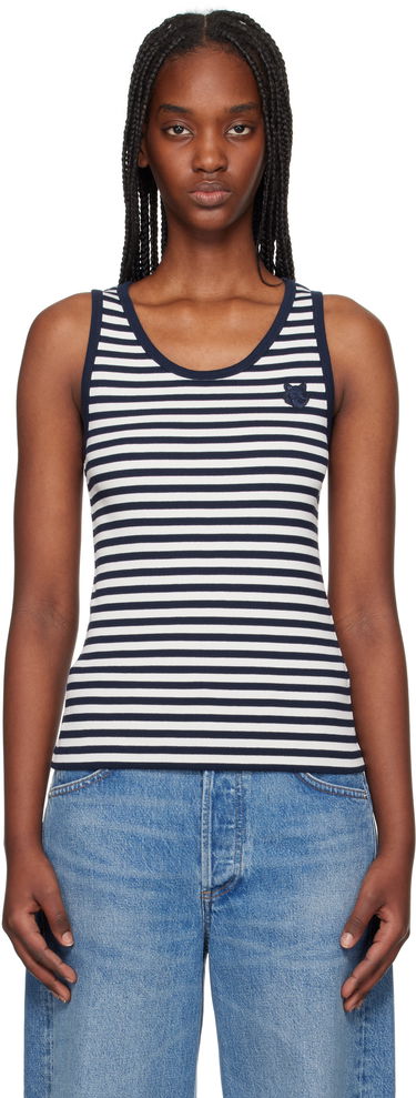 Tielko MAISON KITSUNÉ Maison Kitsuné Fox Patch Striped Ribbed Tank Top Biela | OW00609KA0028, 0