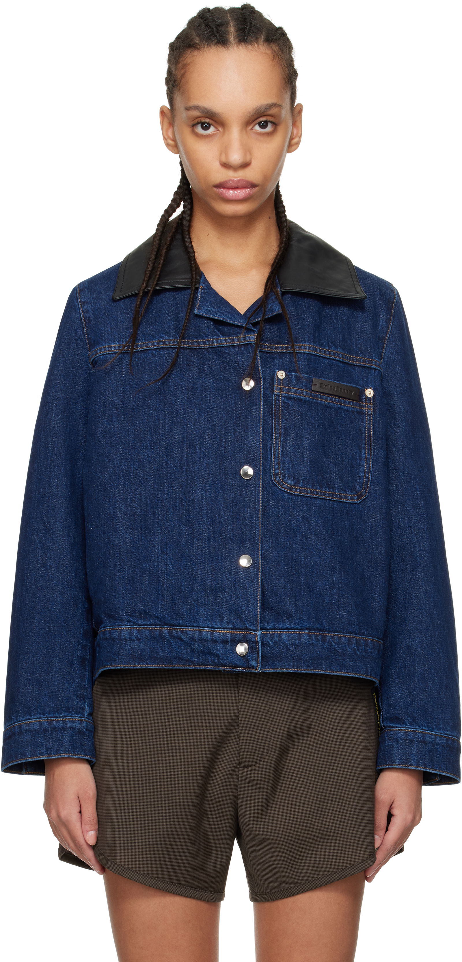 Wales Bonner Denim Jacket with Faux Leather Collar