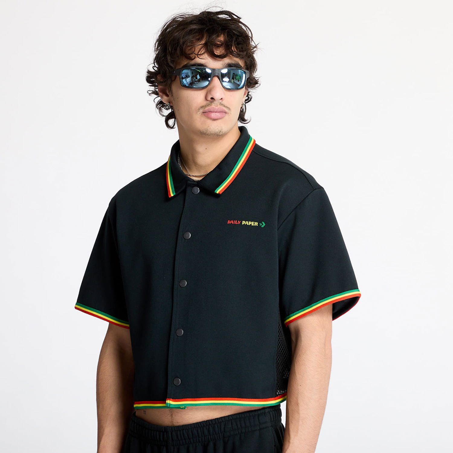 Polo tričko Converse Converse x Daily Paper Cropped Polo Shirt Čierna | 10027831-A01, 1