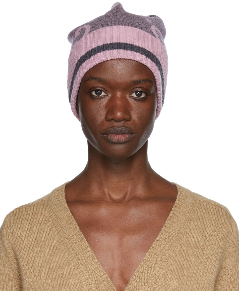 Cashmere Beanie with Logo Pattern