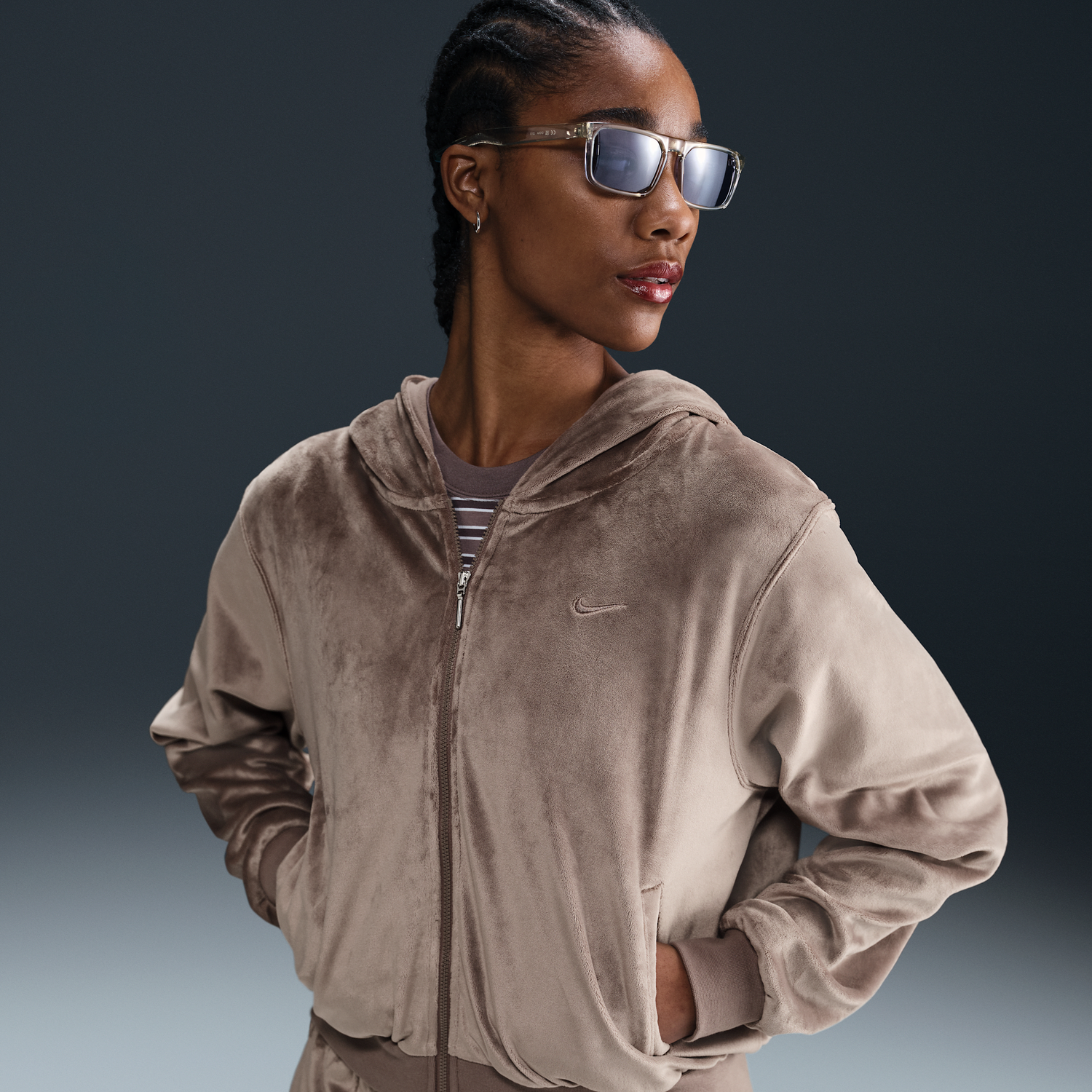Mikina Nike Nike Sportswear Chill Knit Velour Full-Zip Hoodie Hnedá | HJ0954-233, 0