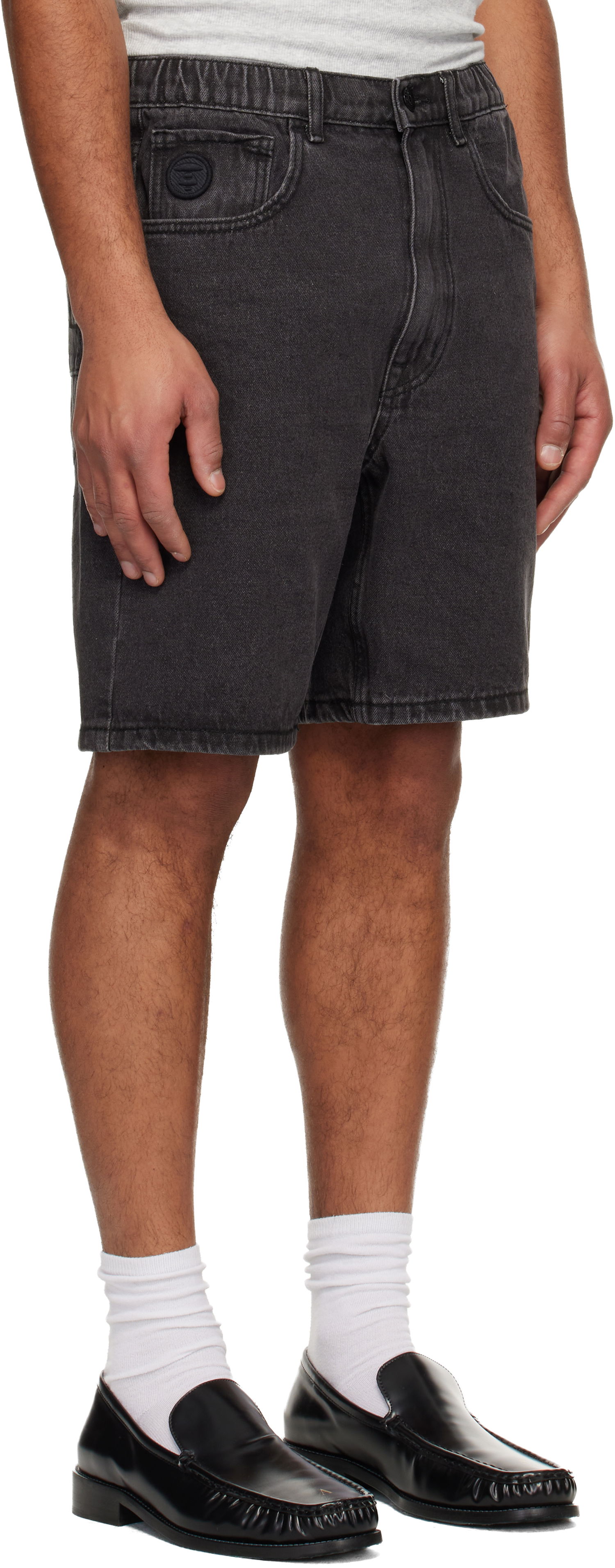 Šortky AAPE by A Bathing Ape 'AAPENOW' Faded Denim Relaxed-Fit Shorts Čierna | AAPSPMB668XXNBKL, 1