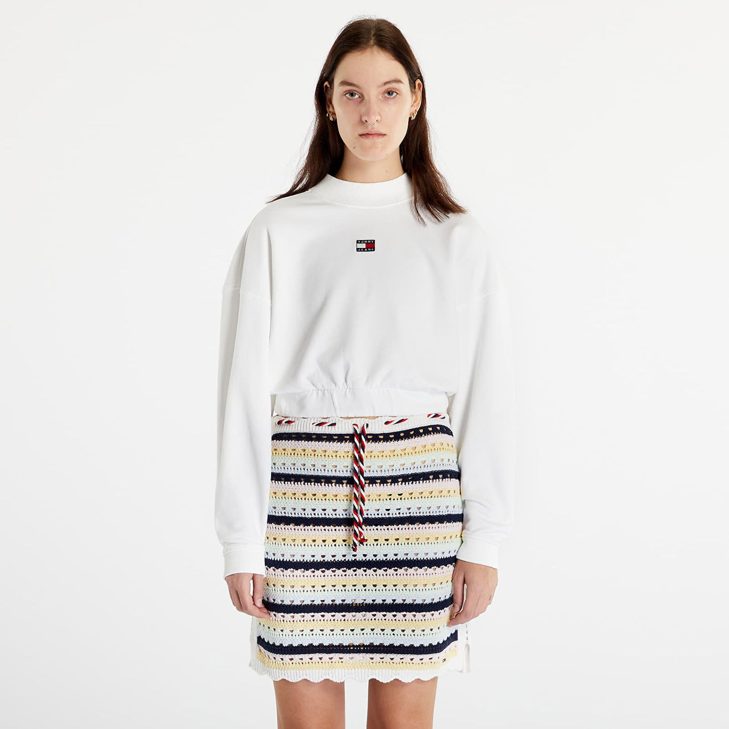 Mikina Tommy Hilfiger Boxy Crop Badge Hoodie Biela | DW0DW15415 YBR, 0
