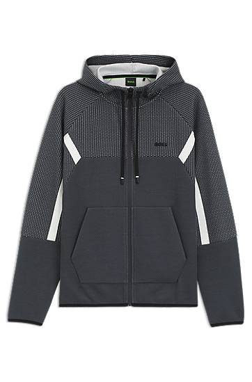 Mikina BOSS Regular-fit Zip-up Hoodie in Quilted Jacquard Šedá | 50543130