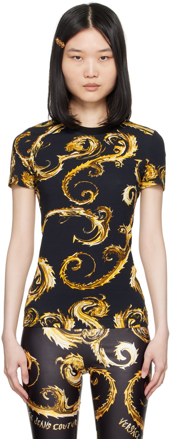 Tričko Versace Jeans Couture Black & Gold Chromo Couture T-Shirt Čierna | E77HAH608_EJS409, 0