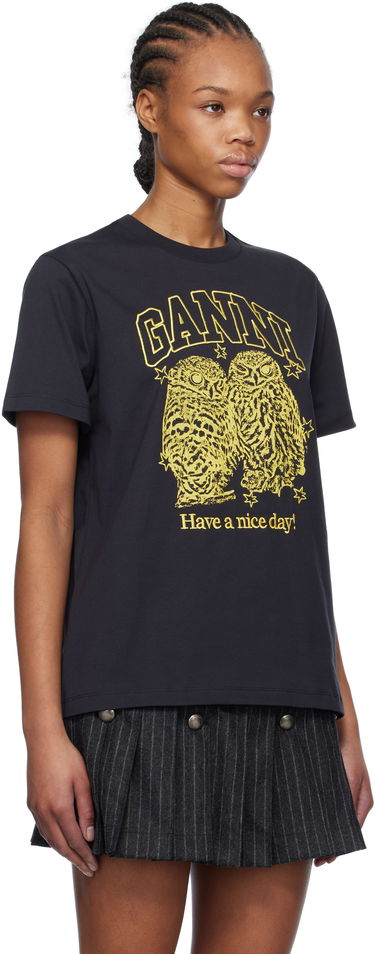 Tričko GANNI GANNI Owls Relaxed Jersey T-Shirt Čierna | T4059, 1