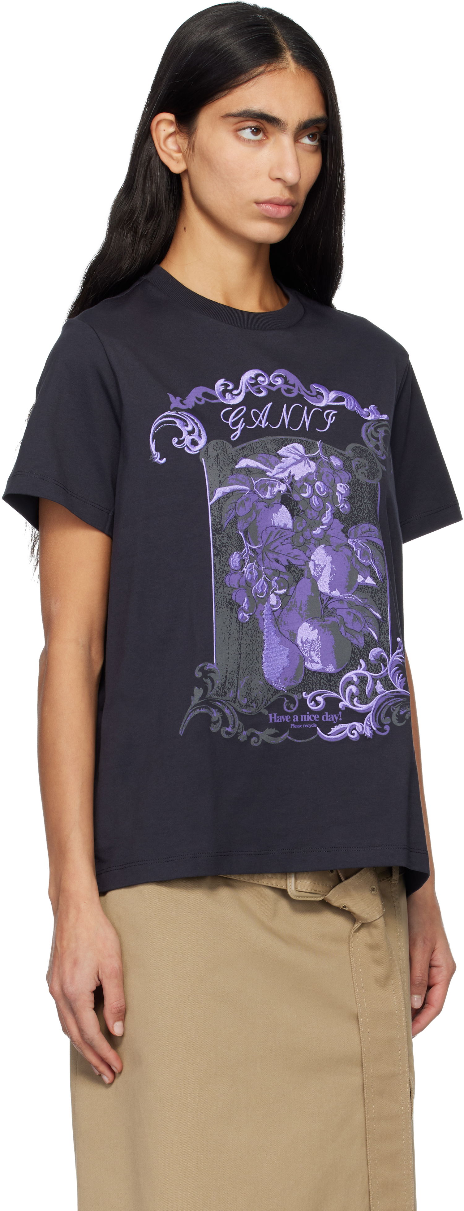 Tričko GANNI Cotton Damask Relaxed T-shirt Čierna | T4240, 1