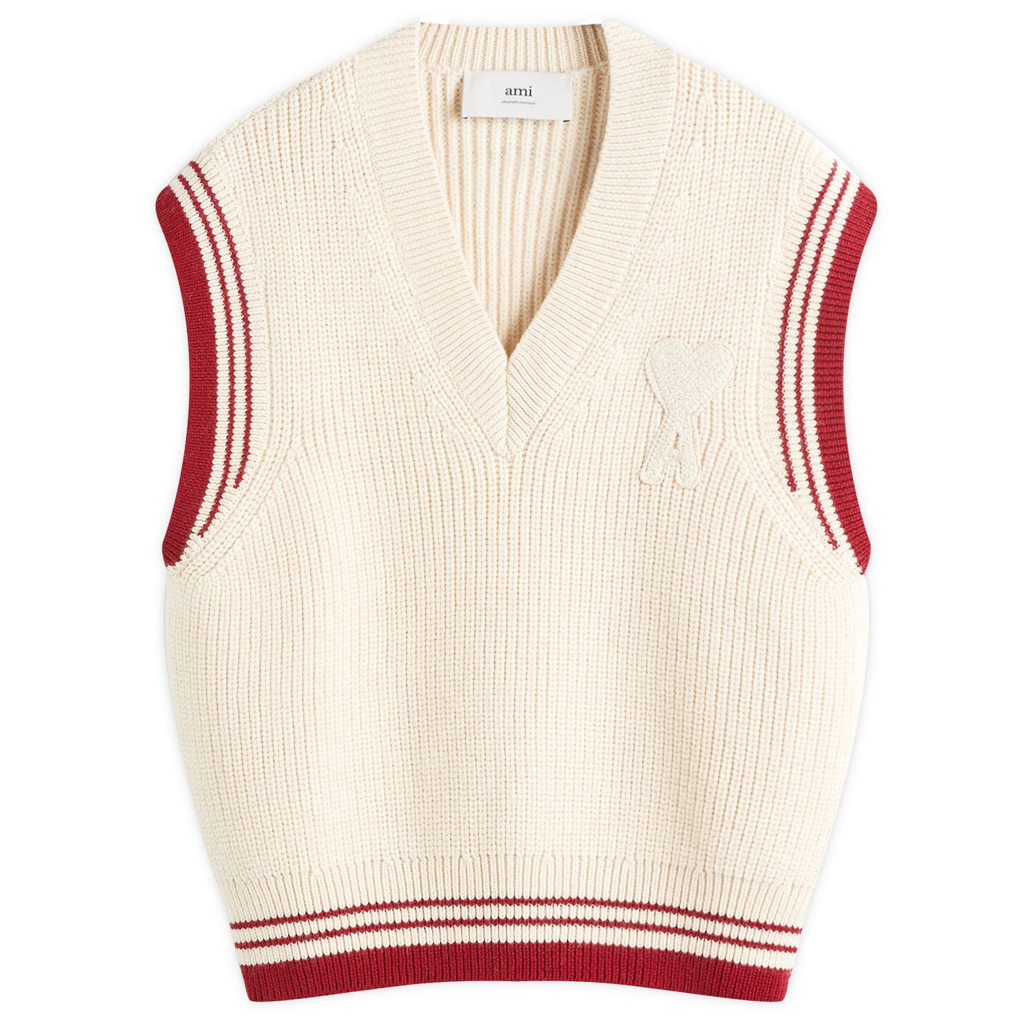 Sveter AMI AMI Paris Men's Ribbed Knit College Vest Béžová | UKS768-KN0068-136, 0