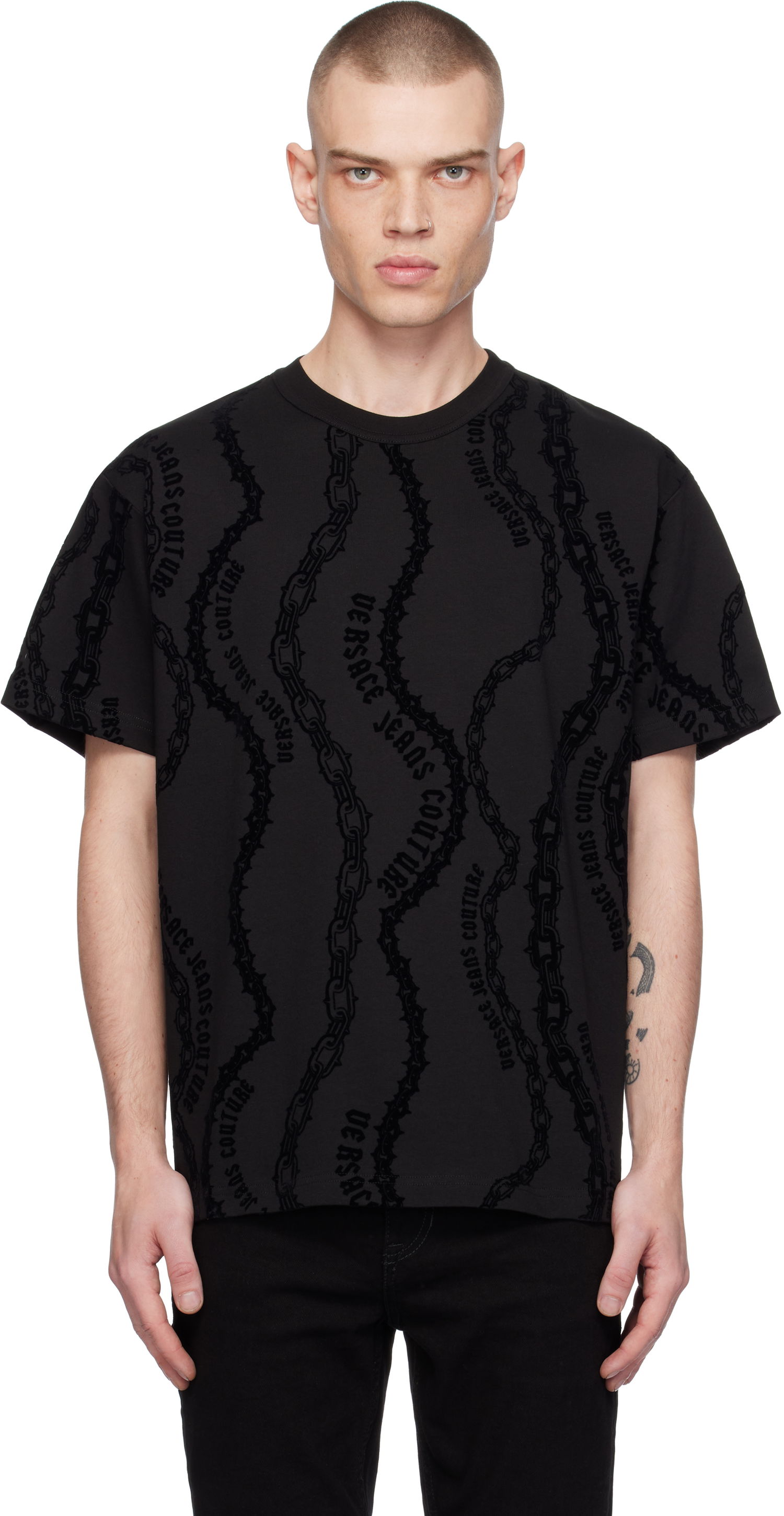 Tričko Versace Couture Black Chains T-shirt Čierna | E77GAH6R0_EJS415, 0