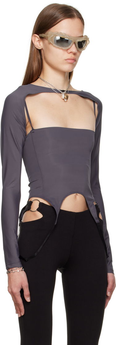 Crop Top Miaou Miaou Phoenix Cutout Long Sleeve T-Shirt Šedá | 7043TKCHL, 1