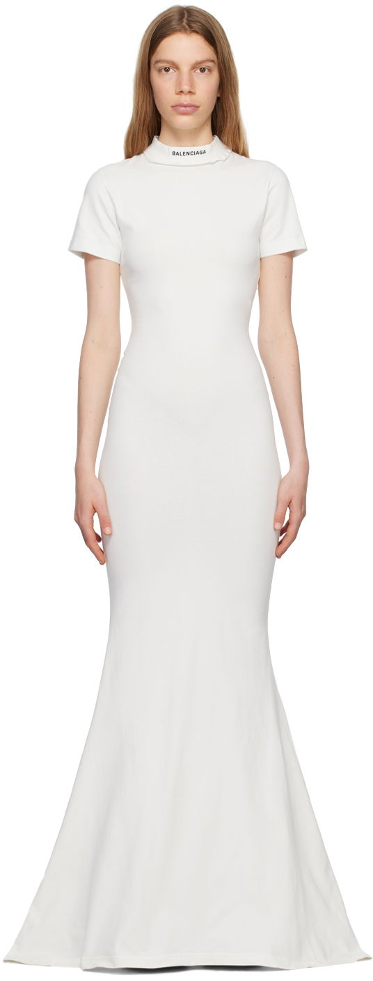 Šaty Balenciaga Embroidered Maxi Dress Biela | 744730 TMVC3, 0