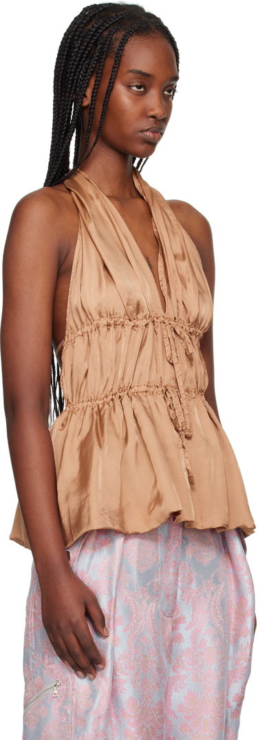 Tielko Dries Van Noten Dries Van Noten Halterneck Satin Top Hnedá | 251-010741-1427, 1
