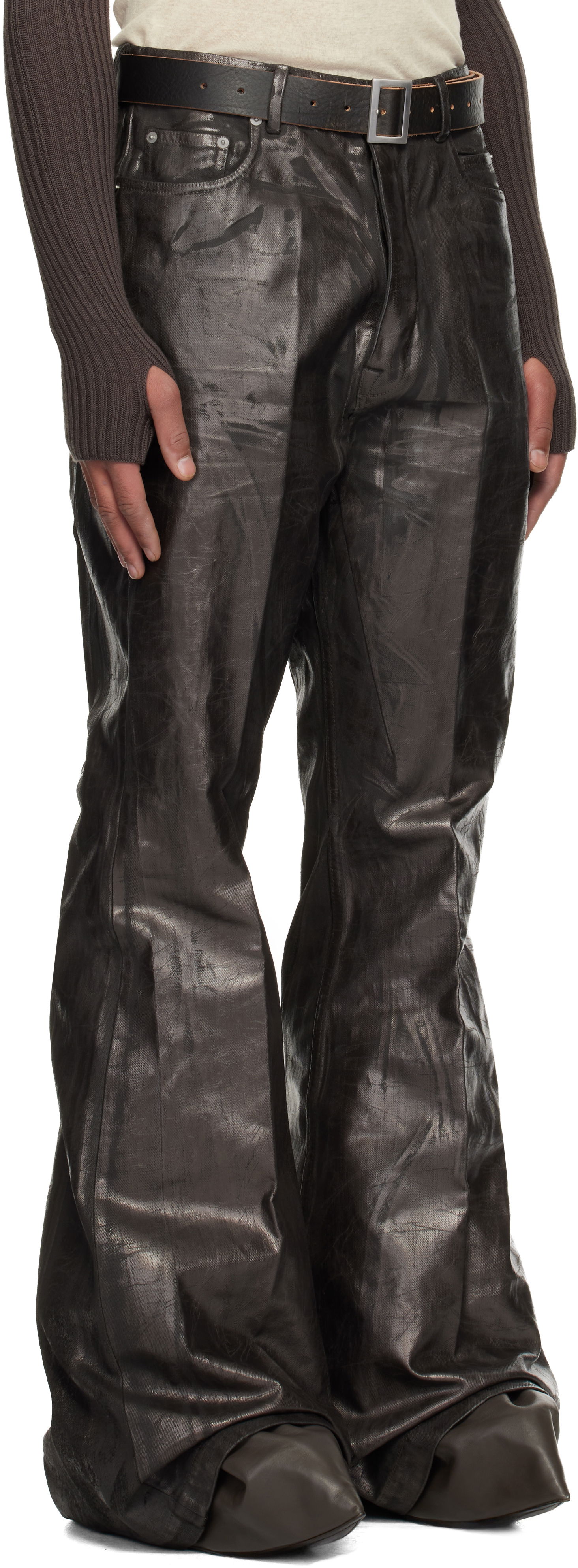 Džínsy Rick Owens Concordians Bolan Waxed Flared Jeans Hnedá | RR02E1335 BZMC, 1
