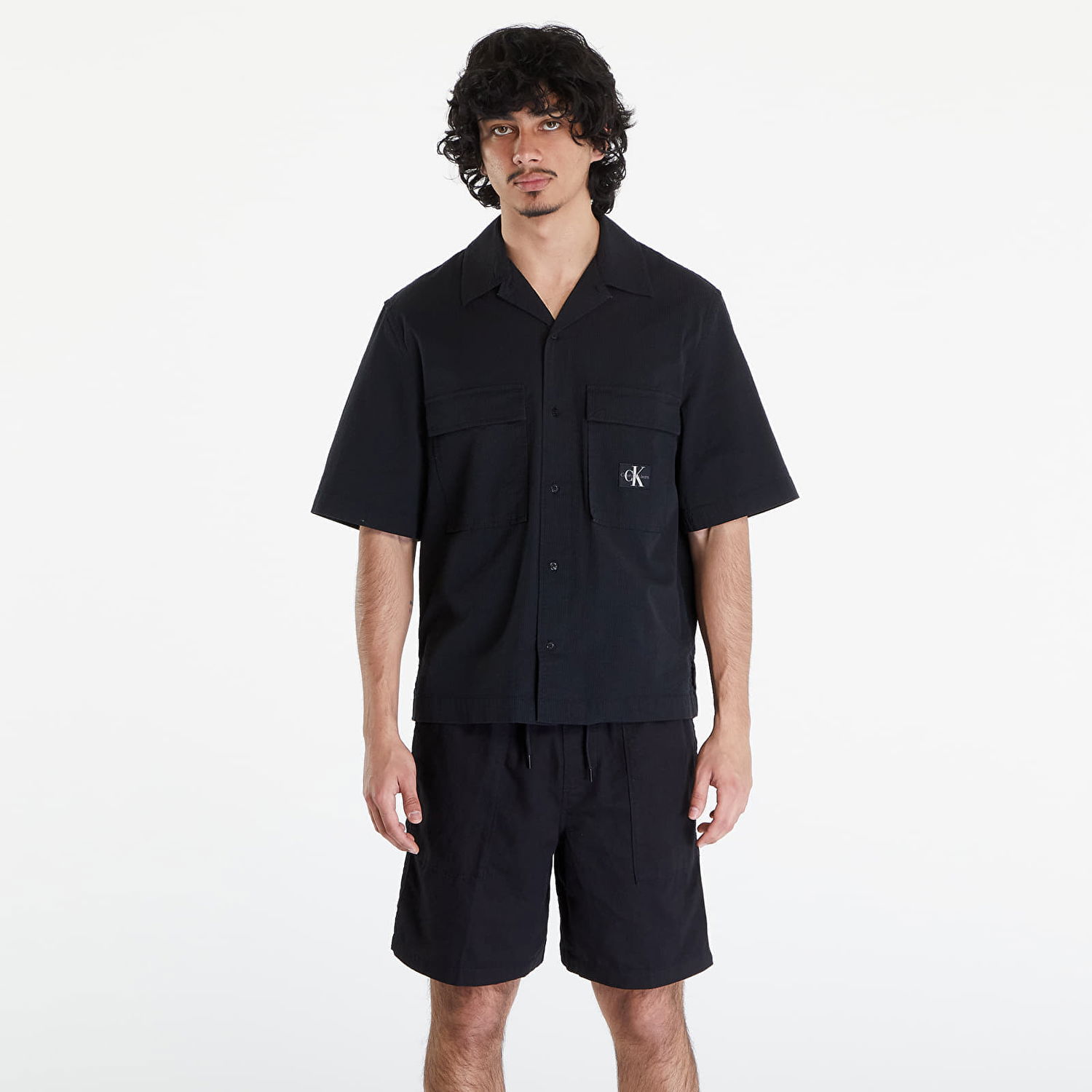 Košeľa CALVIN KLEIN Seersucker Short Sleeve Shirt Black Čierna | J30J325175 BEH, 0