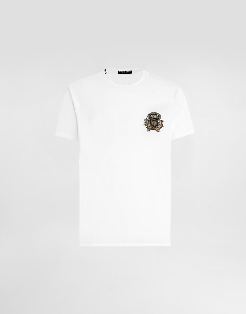 Tričko Dolce & Gabbana Dolce & Gabbana Cotton T-Shirt with Heraldic Patch Biela | G8PV1ZG7PJ5W0800