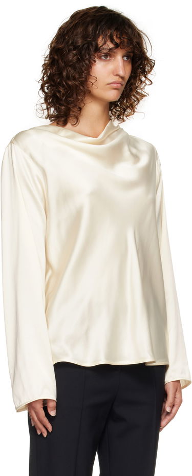 Košeľa Loulou de Saison Loulou de Saison Riddy Draped Satin Blouse Biela | RIDDY, 1