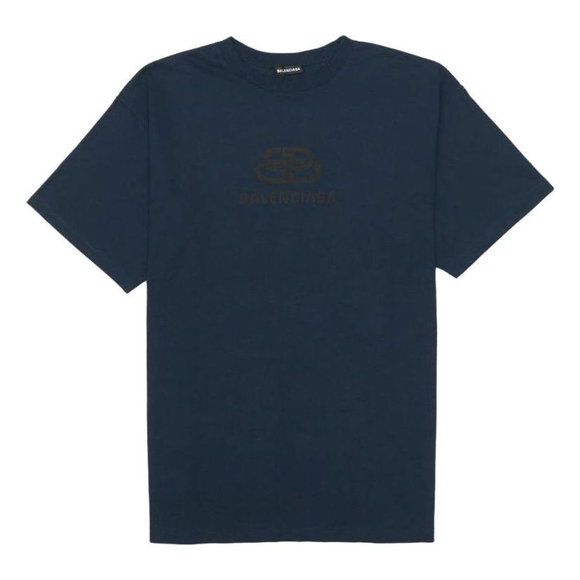 Tričko Balenciaga Balenciaga Oversized Washed Interlocked BB T-Shirt Navy | 583214TFV658060