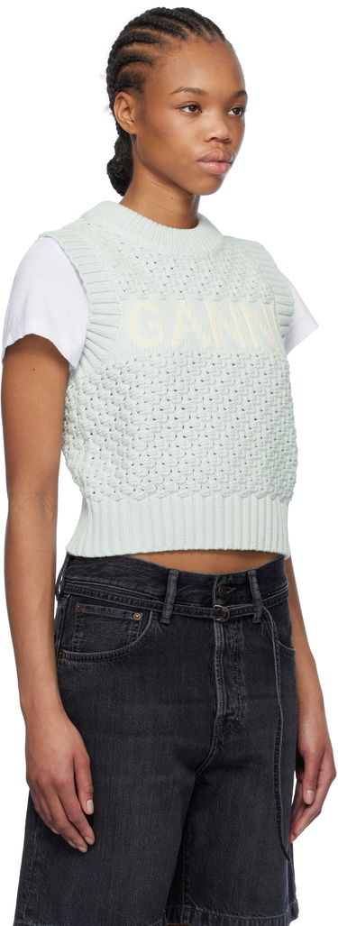 Sveter GANNI GANNI Textured Cotton Knit Vest Zelené | K2348, 1