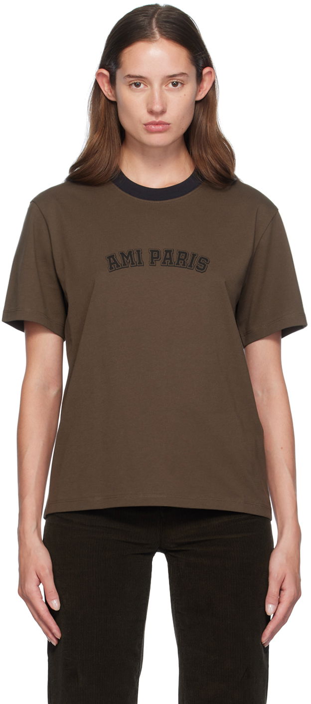 Tričko AMI Paris Brown Printed Logo T-Shirt Hnedá | UTS047.724, 0