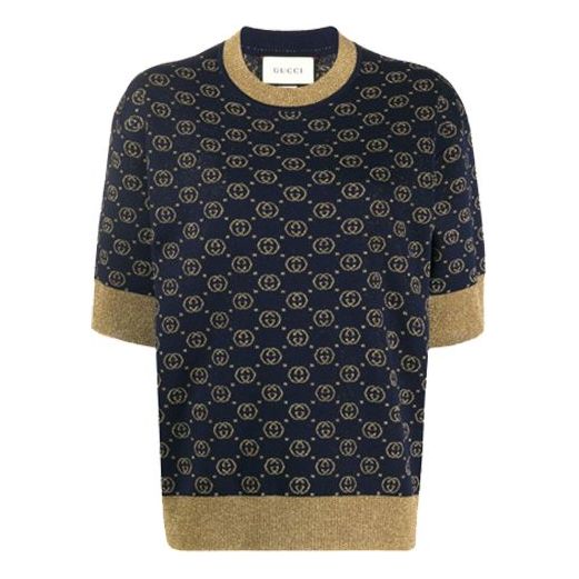 Sveter Gucci Interlocking G Pattern Cotton Knit Top Modrá | 605920-XKAHT-4597