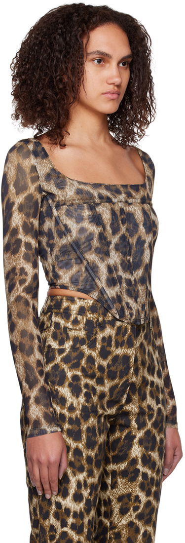Crop Top Miaou Miaou Leopard Maude Long Sleeve Corset Top Hnedá | 7065PM1NIK, 1