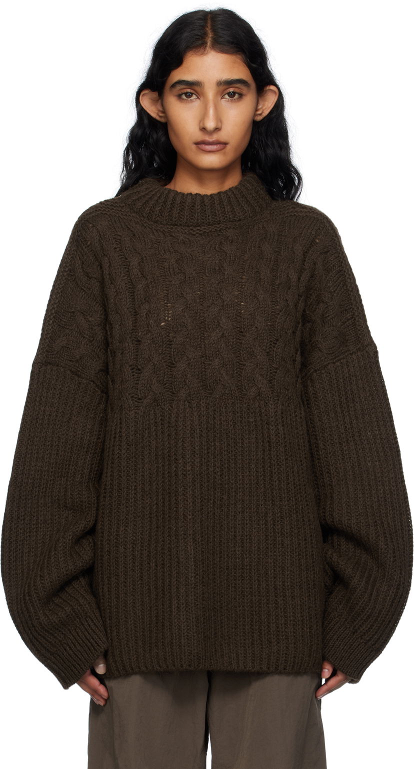 Sveter Cecilie Bahnsen Cecilie Bahnsen Belinda Cable Knit Sweater Hnedá | 2.25KNI51004 BELINDA JUMPER