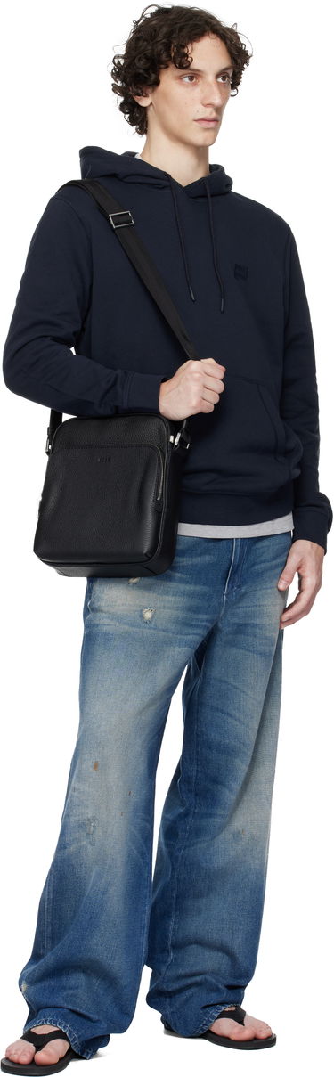 Taška cez rameno BOSS Reporter bag in Italian leather with embossed logo Čierna | 50529288, 4
