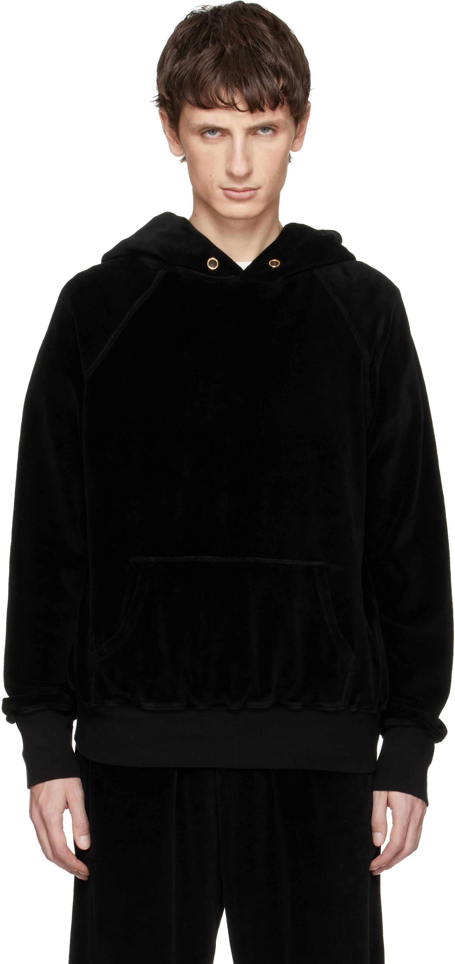 Mikina LES TIEN Velour Classic Raglan Hoodie Čierna | VL-1098, 0