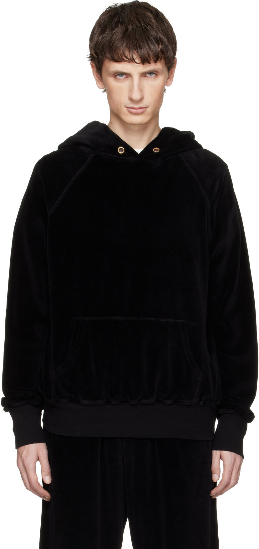 Mikina LES TIEN Velour Classic Raglan Hoodie Čierna | VL-1098