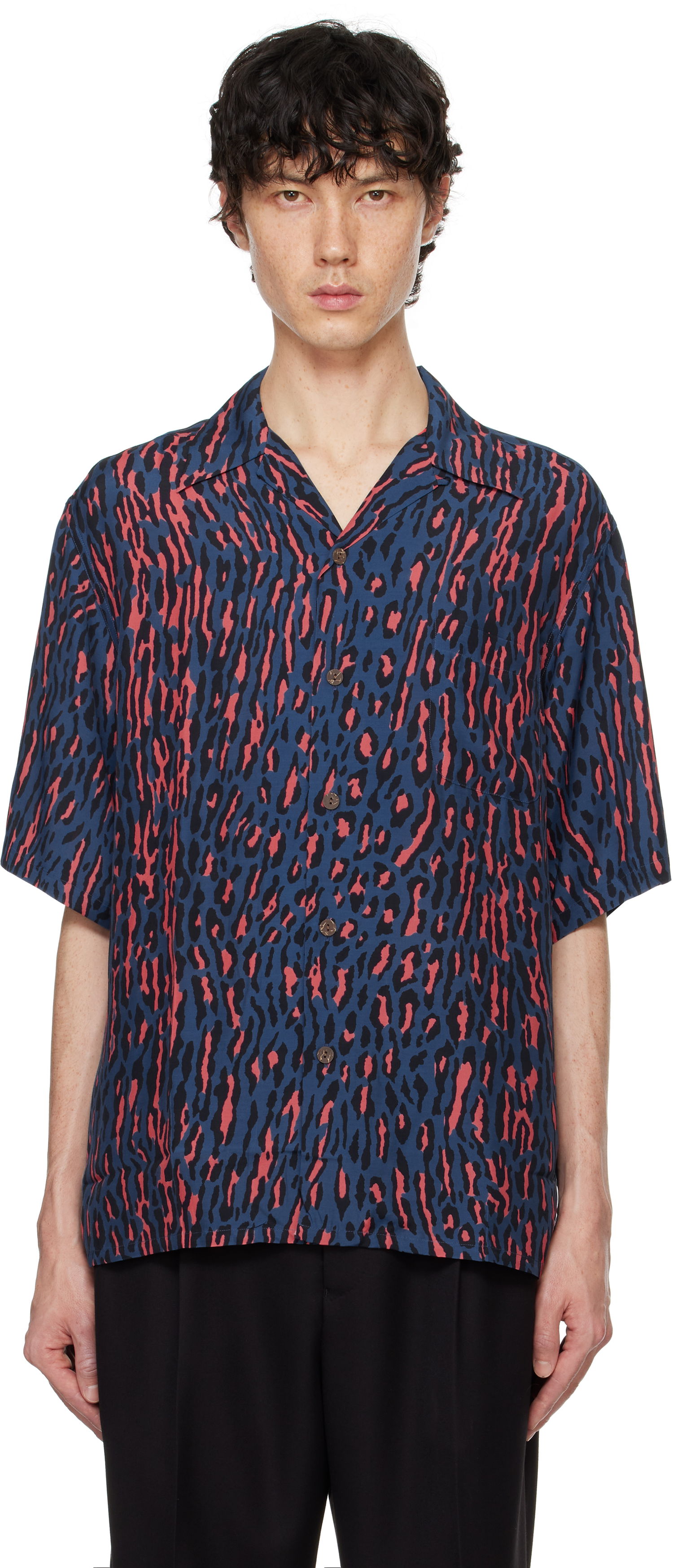 Košeľa WACKO MARIA WACKO MARIA Leopard Print Short Sleeve Shirt Modrá | 24FWE-WMS-HI01, 0