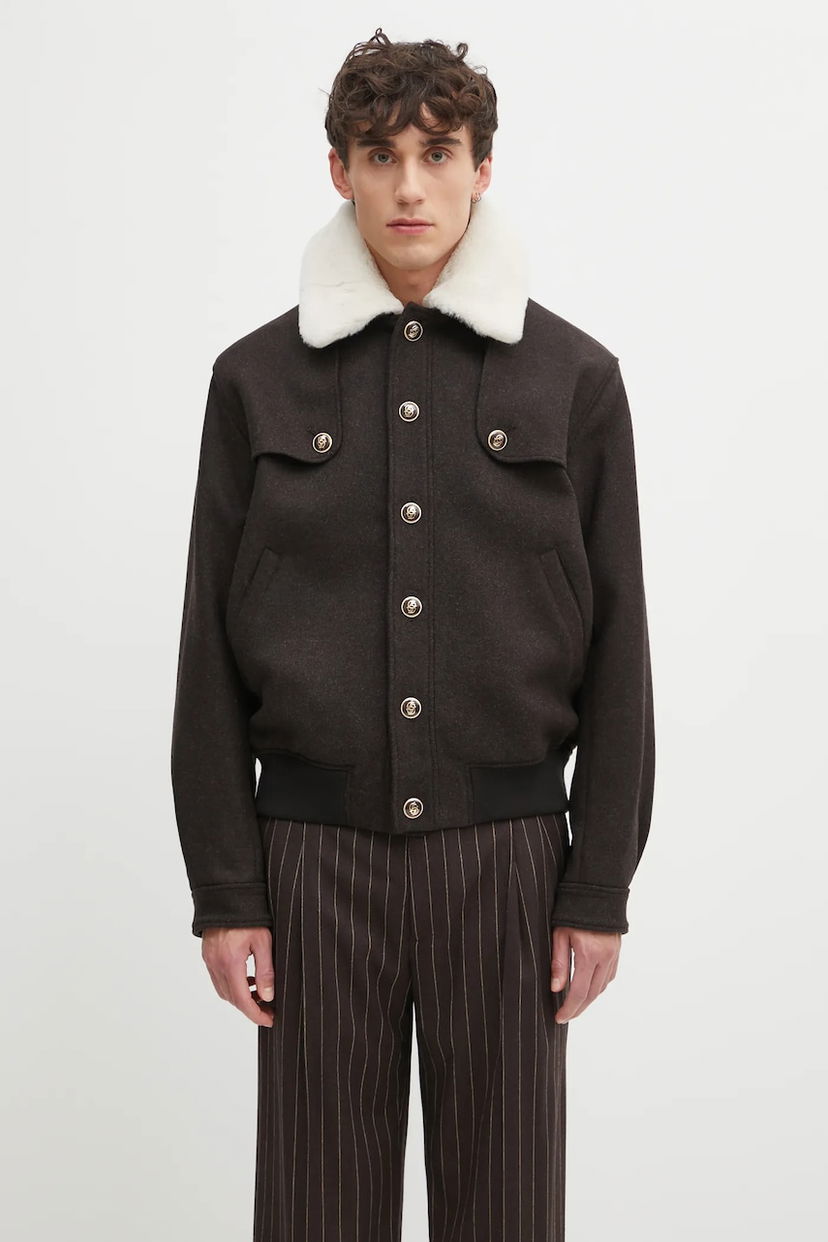 Bomber bunda Drôle de Monsieur Wool Blend Bomber Jacket with Faux Fur Collar Hnedá | I.JT242.WO043