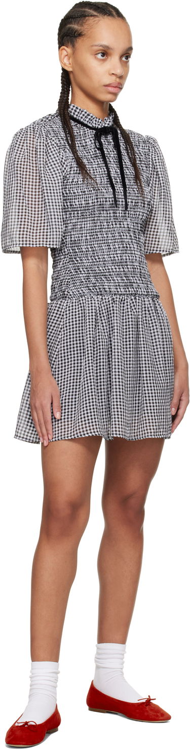 Šaty GANNI GANNI Sheer Check Smock Mini Dress Čierna | W0034, 3