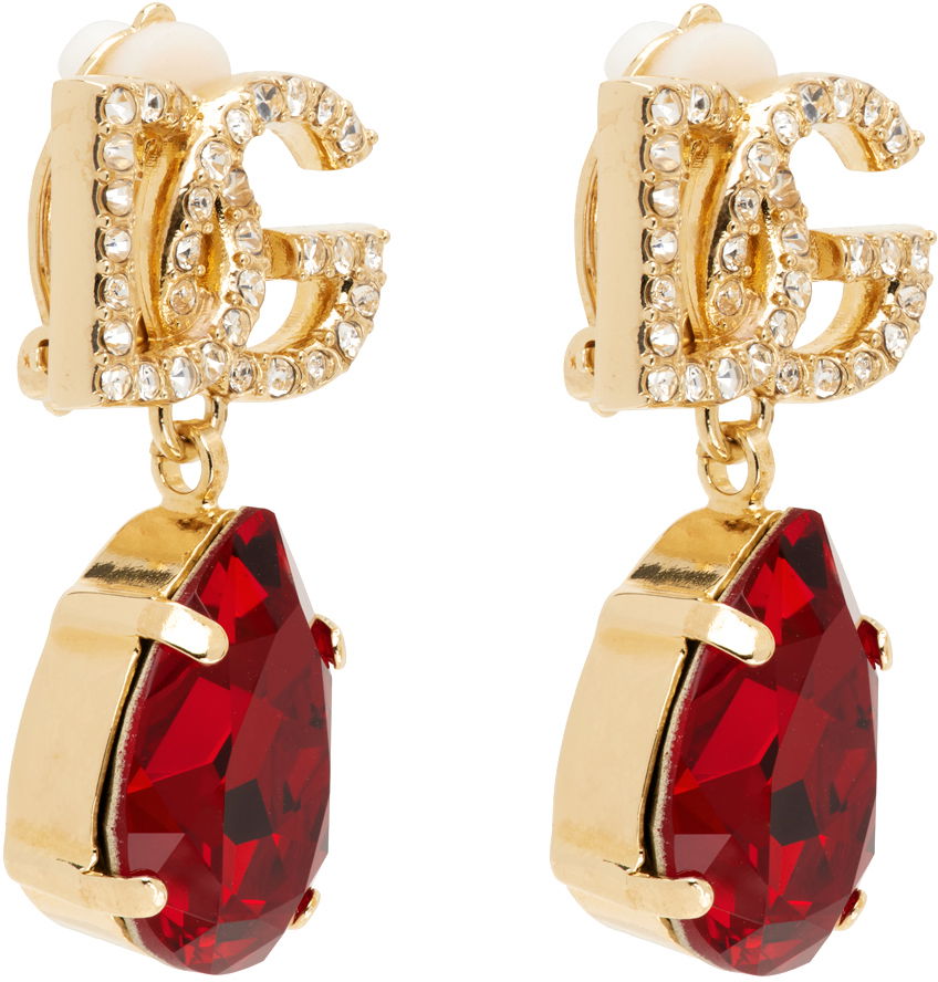Náušnice Dolce & Gabbana Gold & Red 'DG' Crystal Earrings Červená | WEP6S5 W1111, 1