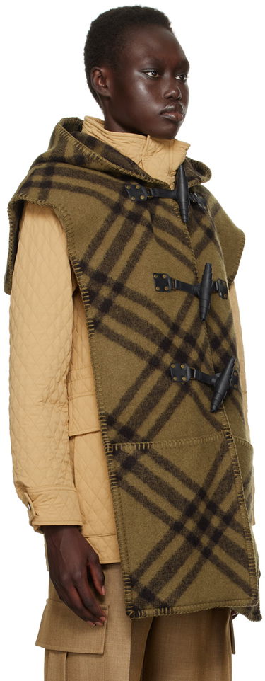 Vesta Burberry Burberry Check Wool Sleeveless Cape Zelené | 8096747, 1