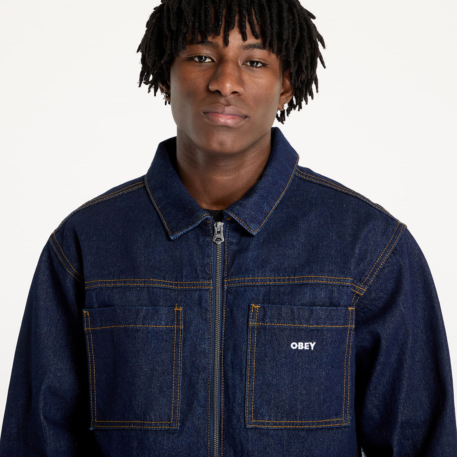 Bunda OBEY Obey Icon Hardwork Zip-Up Denim Jacket Modrá | 121800591-RIN, 1