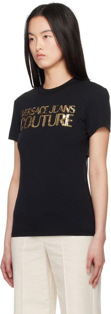 Tričko Versace Versace Jeans Couture Sequin Logo T-Shirt Čierna | E78HAHE00_ECJ02E, 3