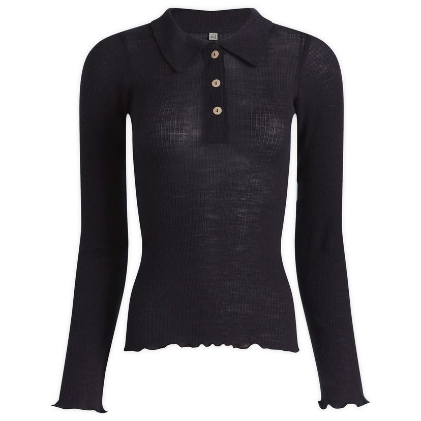 Polo tričko Baserange Long Sleeve Wool Polo Top, Size X-Small Navy | TTDLS-WR-WI25