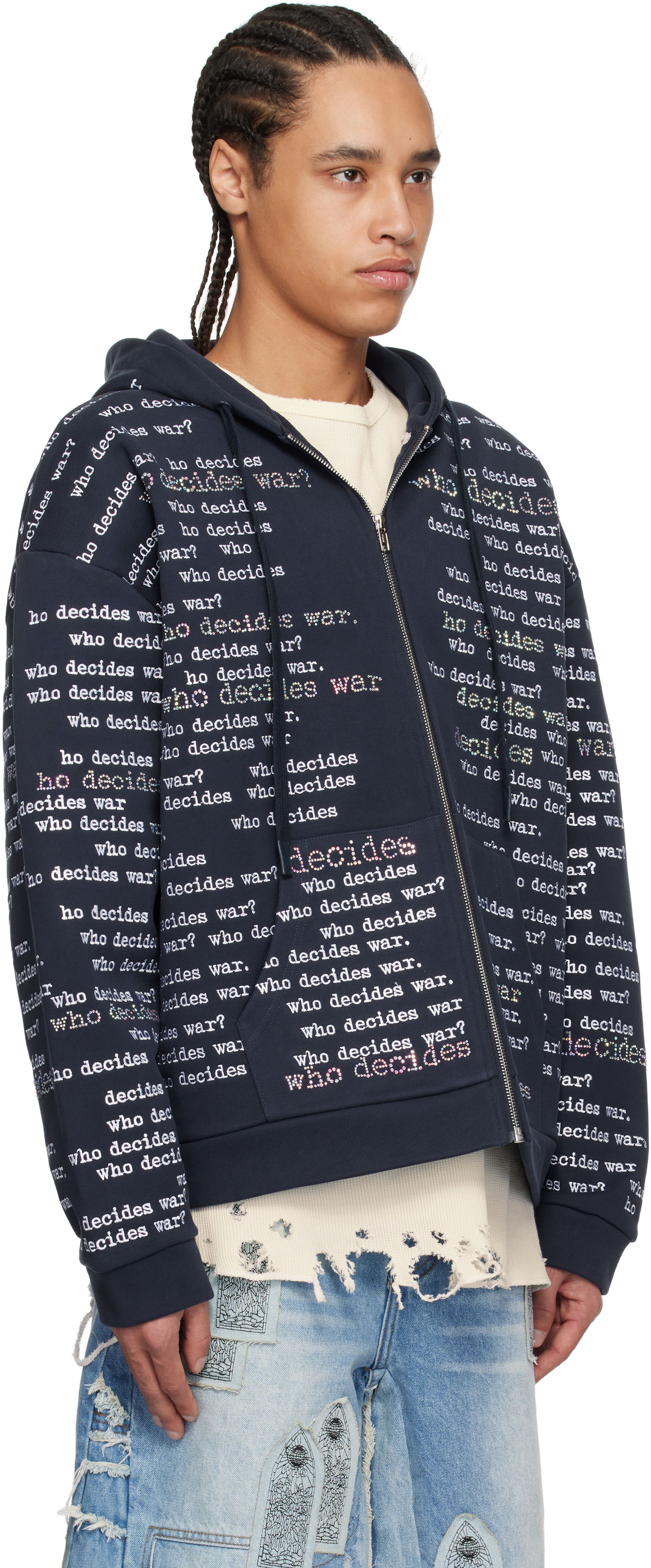 Mikina Who Decides War Who Decides War WDW Scripture Zip-Up Hoodie Navy | 1110560019SS25, 1