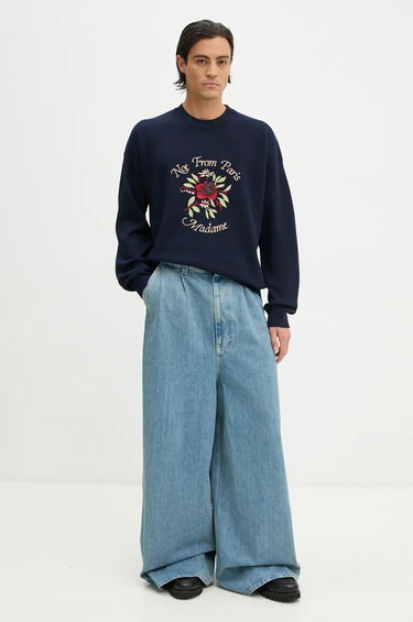 Sveter Drôle de Monsieur Embroidered Floral Graphic Sweatshirt Navy | E.PO162.WO007.NY, 1
