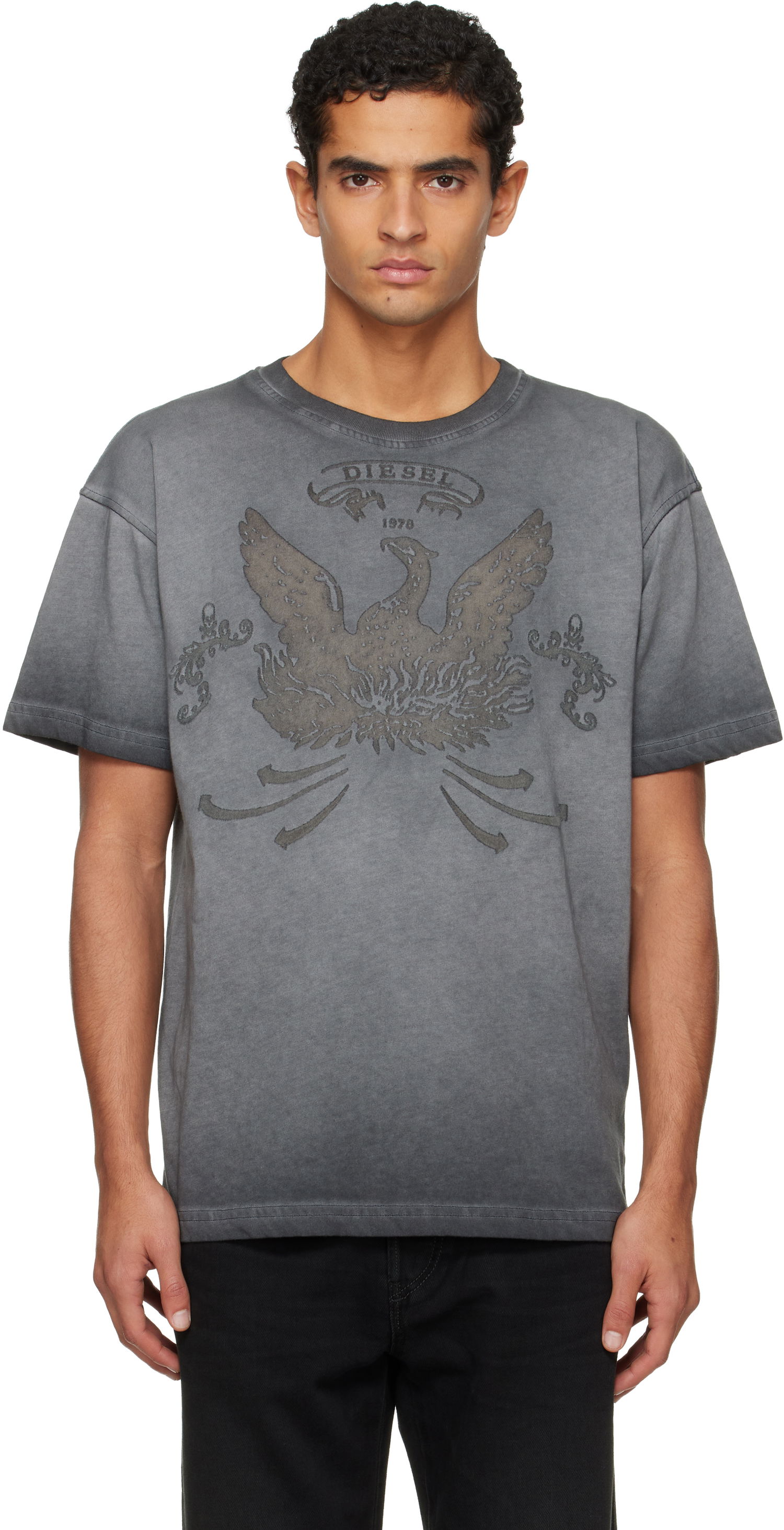 Tričko Diesel Faded Crewneck T-shirt with Eagle Print Šedá | A19373-0DLBW-93R, 0