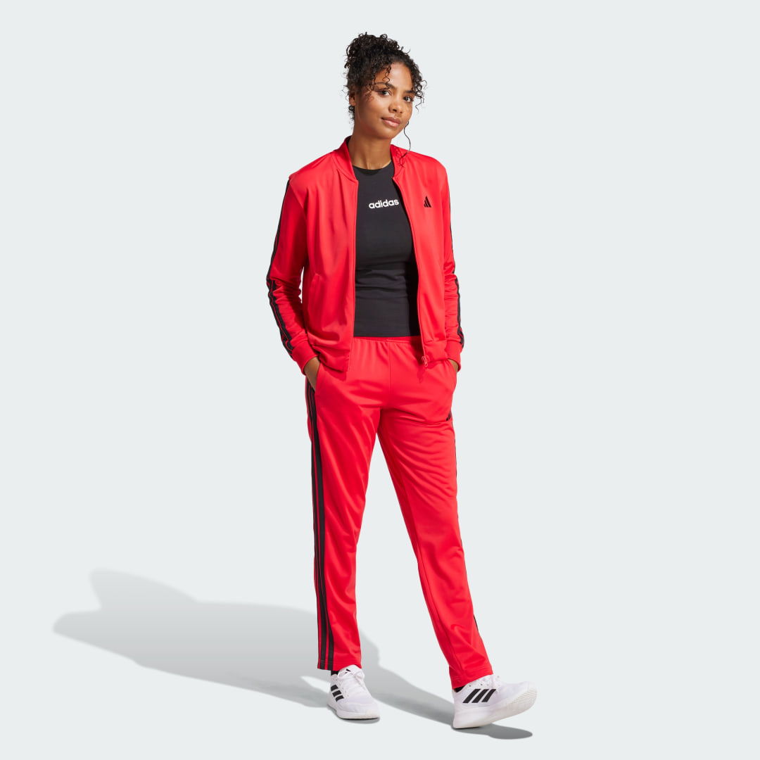 Essentials 3-Stripes Red Track Suit with Black Stripes