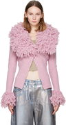 Ribbed Wool Mix Cardigan with Shaggy Collar and Cuffs