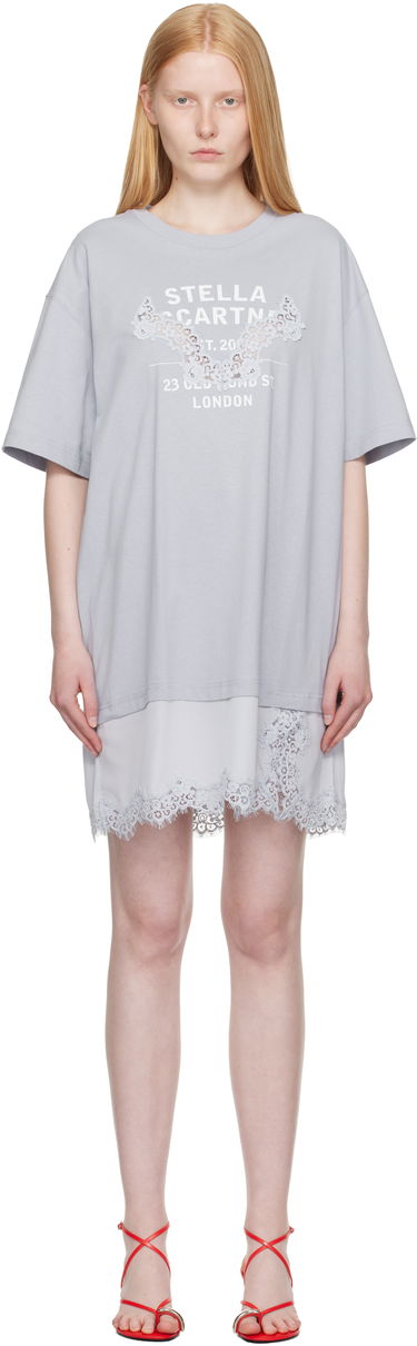 Šaty Stella McCartney Stella McCartney Lace-Insert Graphic T-Shirt Minidress Šedá | 6J04063SPZ99, 0
