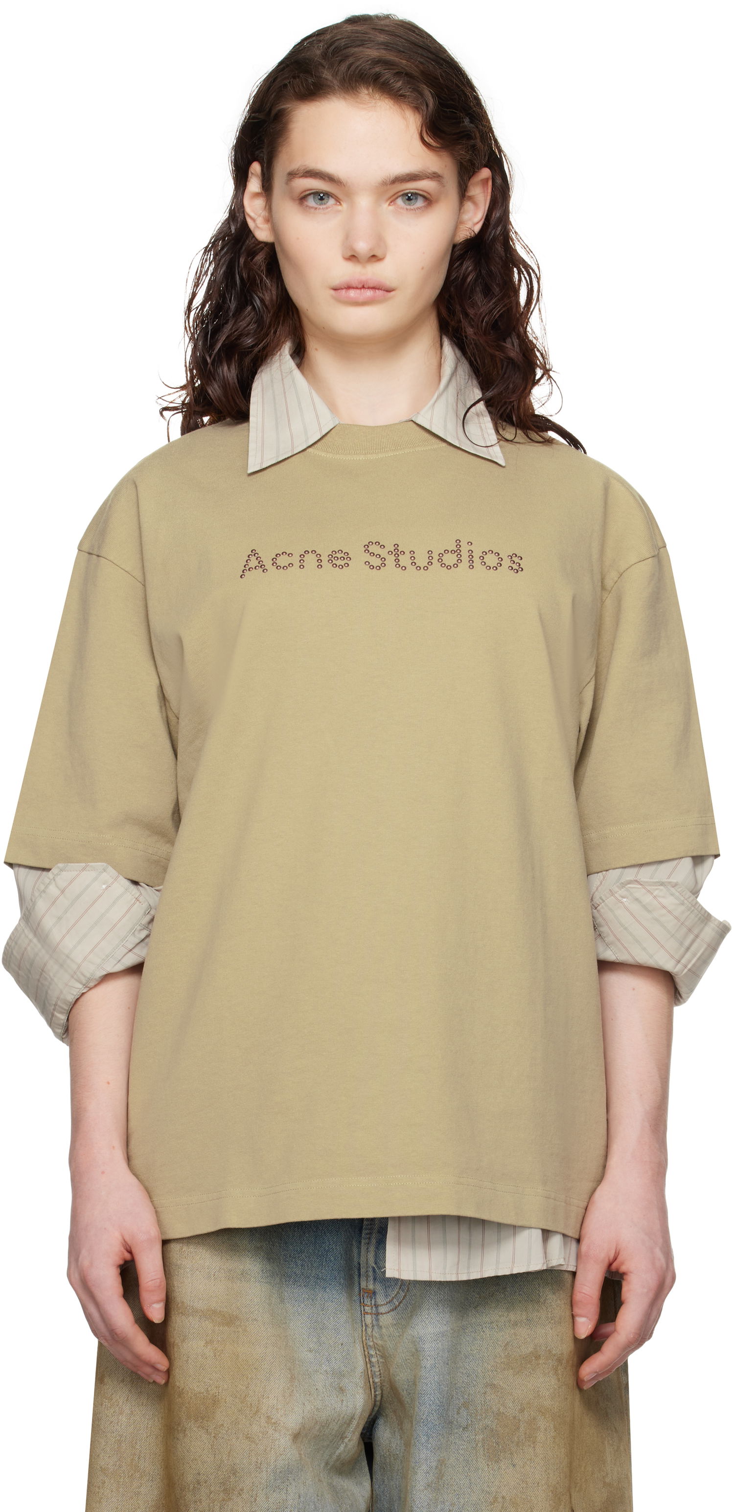 Tričko Acne Studios Acne Studios Relaxed Fit Logo T-shirt Béžová | CL0316-, 0