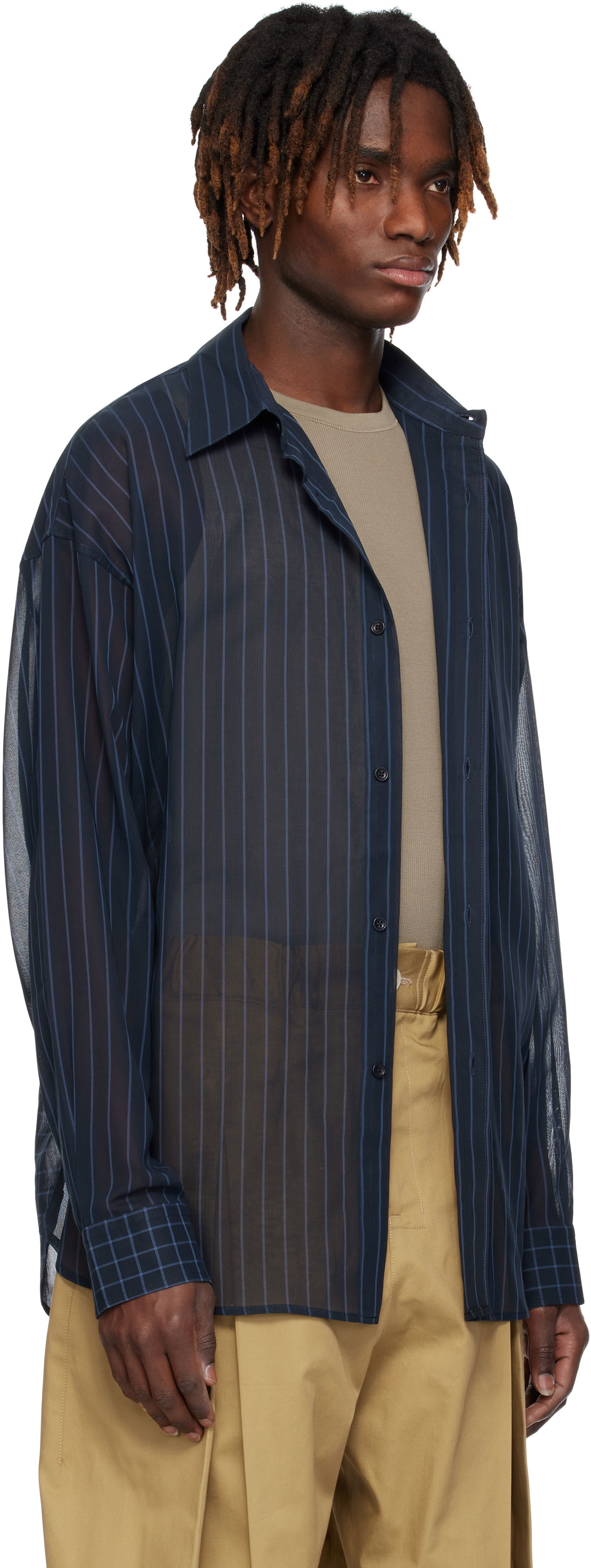 Košeľa sage NATION SAGE NATION Chisholm Sheer Striped Shirt Navy | S075 CHISHOLM SHIRT, 1