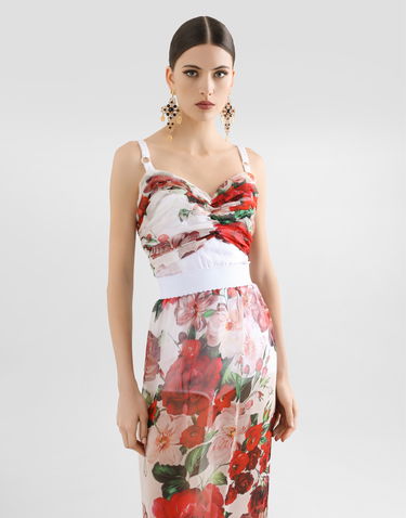 Crop Top Dolce & Gabbana Dolce & Gabbana Rose-Print Marquisette and Chiffon Corset Top Biela | F7AX5TIS1Y6HA5PD, 3