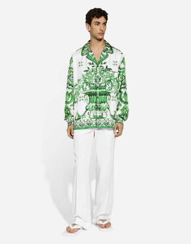Košeľa Dolce & Gabbana Majolica Print Silk Twill Shirt Biela | G5IF1THI1SVHV3TN, 1