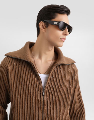 Sveter Dolce & Gabbana Ribbed Sequined Wool Zip-Up Collared Cardigan Hnedá | GXVFYZJDVFPM1384, 3